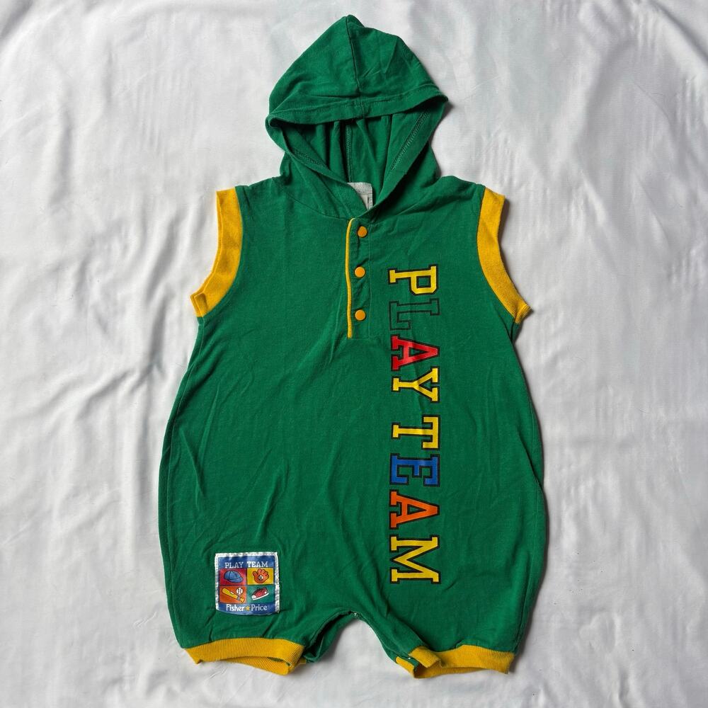 Vintage 80s/90s Fisher Price "Play Team" Hooded Bubble Romper by Fisher Price 4